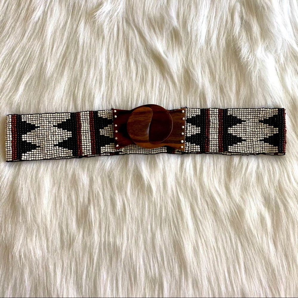 Boho style beaded wood clasp belt